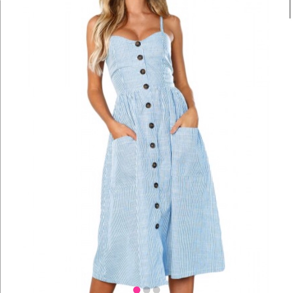 Blue and White Striped Midi Dress
